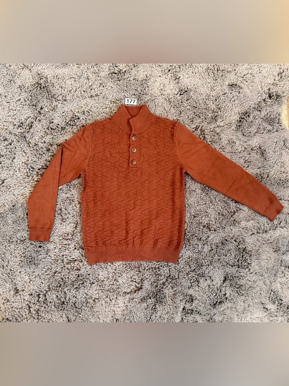Men's Rust Turtleneck Button-Front Sweater